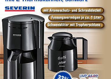 Severin Kaffeeautomat KA 9209 mit 2 Thermokannen, schwarz &ndash; statt 44.95 jetzt nur 29.95 Euro