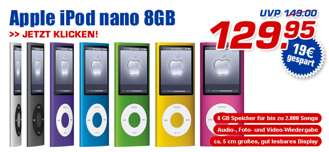 Apple iPod nano 8GB - statt UVP 149.- jetzt nur 129.95
