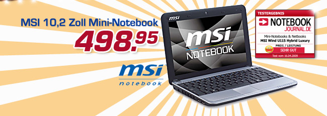 MSI U115-Z53168XP Hybrid Luxury - 10,2 Zoll Mini-Notebook &ndash; nur 498.95 Euro