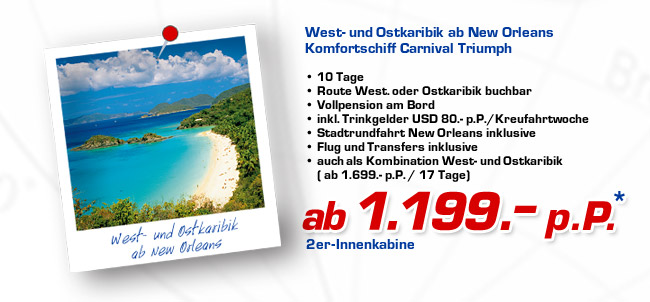 West- und Ostkaribik - ab 1199.- p.P.