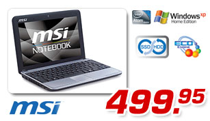 MSI U115-Z53168 XP Hybrid Luxury &ndash; 10,2 Zoll Mini-Notebook &ndash; nur 499.95 Euro