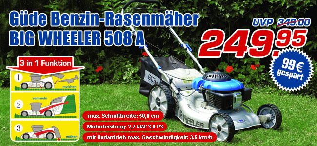 G&uuml;de Benzin-Rasenm&auml;her BIG WHEELER 508 A - statt UVP 349.- jetzt nur 249.95