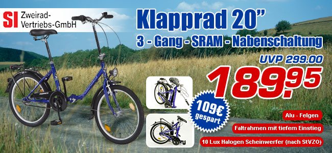 Klapprad 20", 3-Gang-SRAM-Nabenschaltung - statt 299.- (UVP) jetzt 189.95