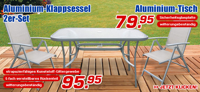 Aluminium-Klappsessel, 2er-Set / Aluminium-Tisch