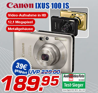 Canon Ixus IS 100 &ndash; statt UVP 229.- jetzt nur 189.95 Euro