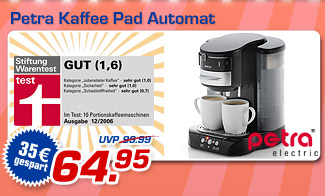 Petra Kaffee Pad Automat &ndash; statt UVP 99.99 jetzt nur 64.95 Euro