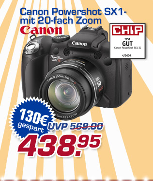 Canon Powershot SX1 - 10,0 Megapixel Digitalkamera mit 20-fach Zoom &ndash; statt UVP 569.- jetzt nur 438.95