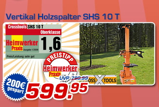 Vertikal Holzspalter SHS 10 T &ndash; statt UVP 799.99 jetzt nur 599.95 Euro