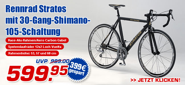 Rennrad Stratos mit 30-Gang-Shimano-105-Schaltung