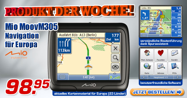 Mio MoovM305 - Navigation f&uuml;r Europa - jetzt nur 98.95 Euro!