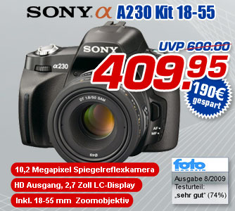 Sony Alpha A230 Kit 18-55 mm &ndash; statt UVP 600.- jetzt nur 409.95 Euro