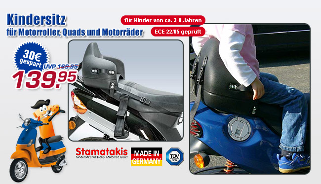 Kindersitz f&uuml;r Motorroller, Quads und Motorr&auml;der