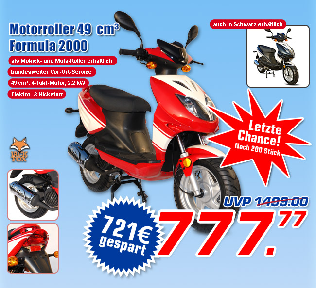 Motorroller 49 cm3 Formula 2000 - statt 1.499 (UVP) jetzt nur 777.77 Euro