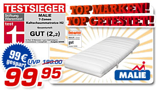 Matratze Malie "Winner" 7-Zonen KS, HG2 &ndash; 80 x 190 cm &ndash; statt UVP 199.- nur 99.95 Euro